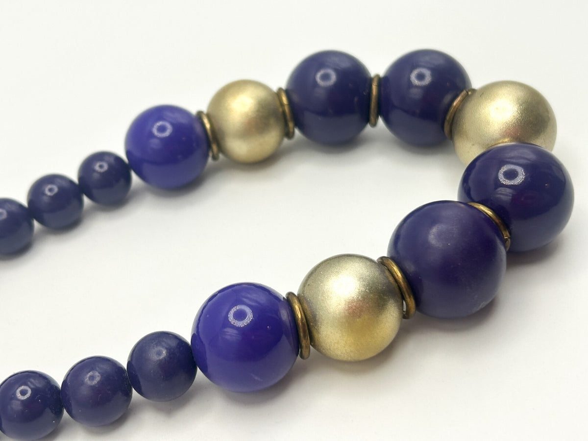 Vintage Purple & Matte Gold Tone Graduated Bead Necklace – 21”