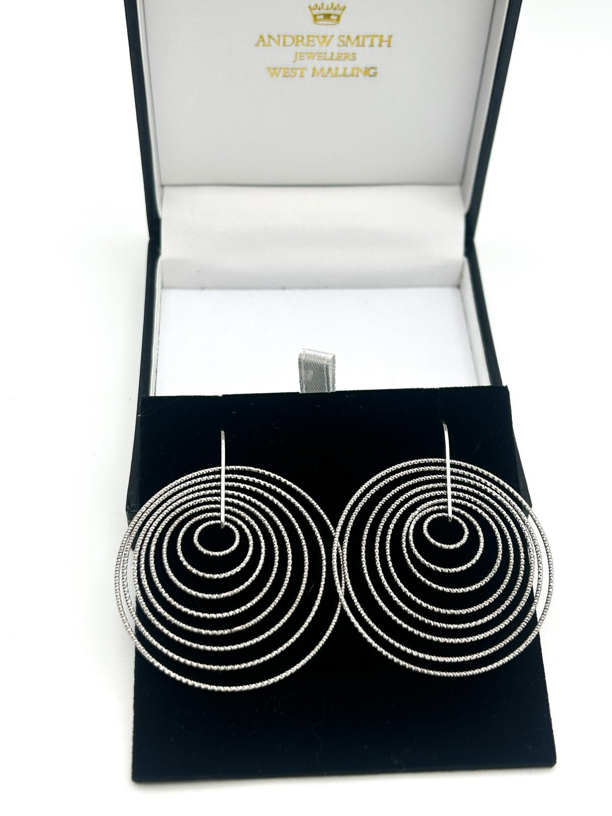 Sterling Silver 925 Spiral Circle Drop Earrings Large 4.5cm Dangle Boxed
