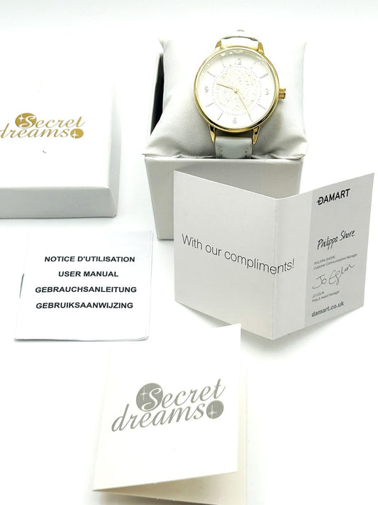 Vintage Secret Dreams Ladies Watch White Strap and Swarovski Crystal Dial