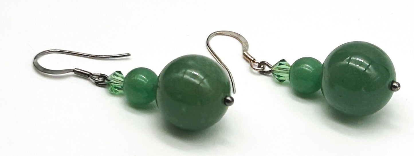 Aventurine Necklace & Earrings Set 925 Sterling Silver Pendant Bale 21”