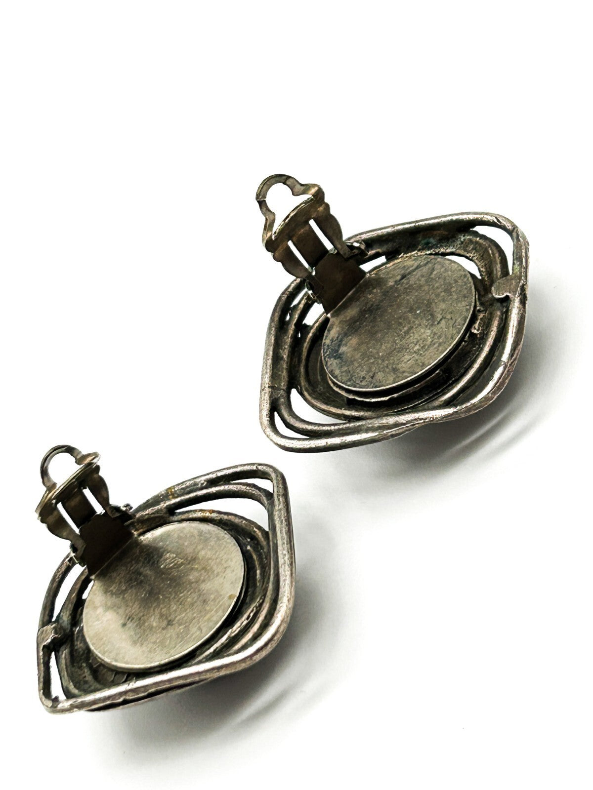 Vintage Statement Earrings Hematite Effect Domed Clip Ons 80s 90s Retro