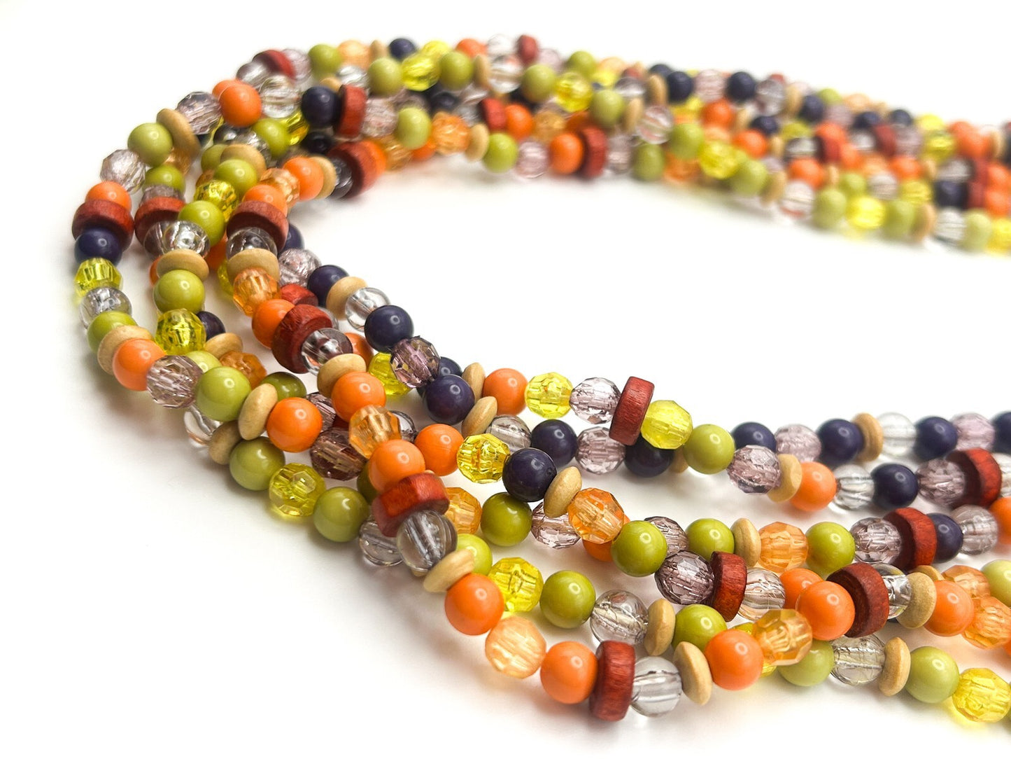Vintage Multi-Strand Beaded Necklace with Green Hoop Connectors