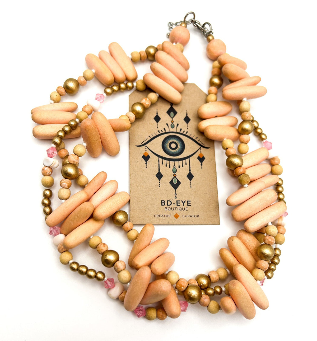 Three-Strand Pink-Peach Pastel Beaded Torsade Necklace – 17”