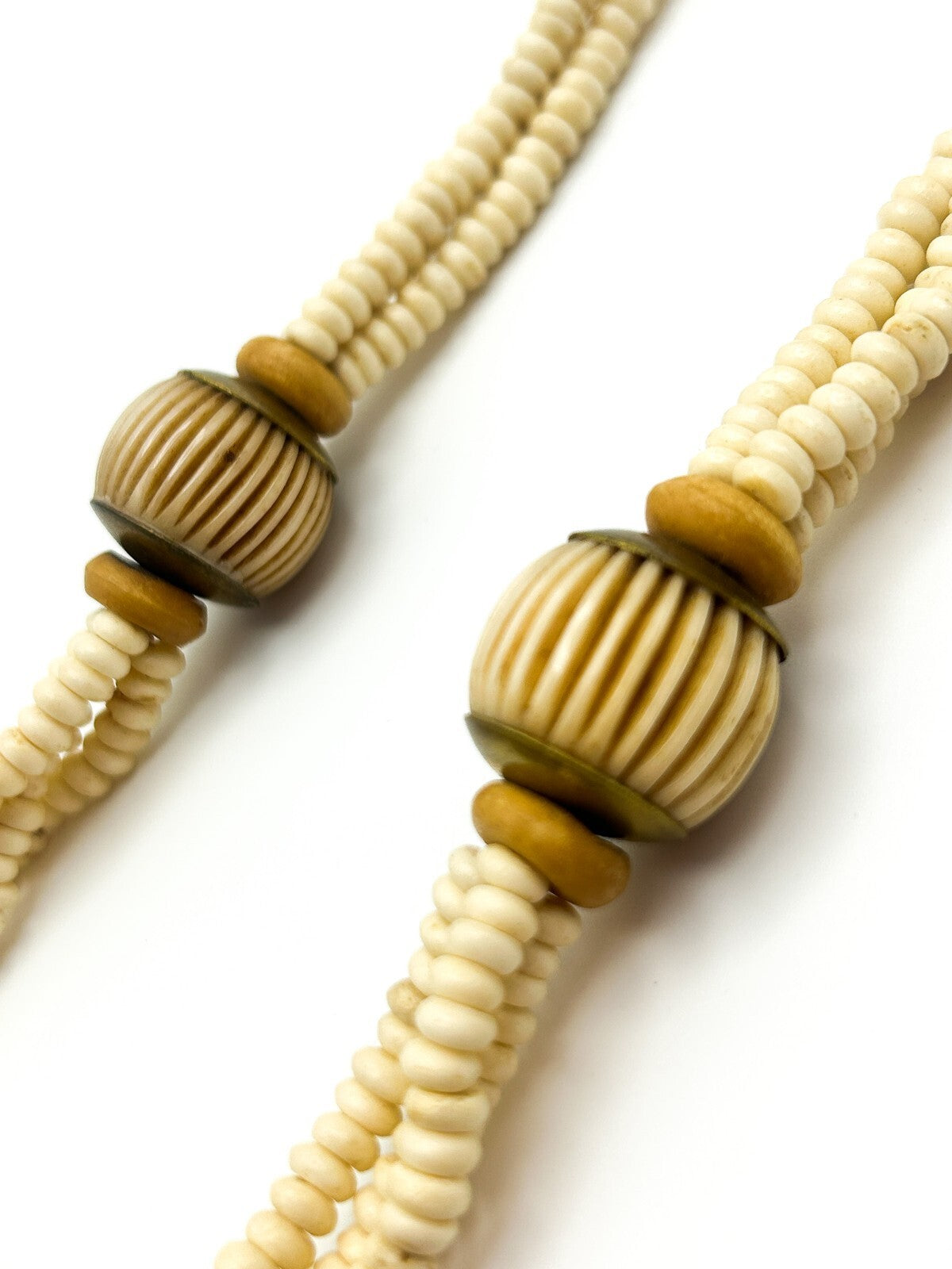 Vintage Carved Organic Material Triple Strand Necklace (Late 1970s–Early 1980s)