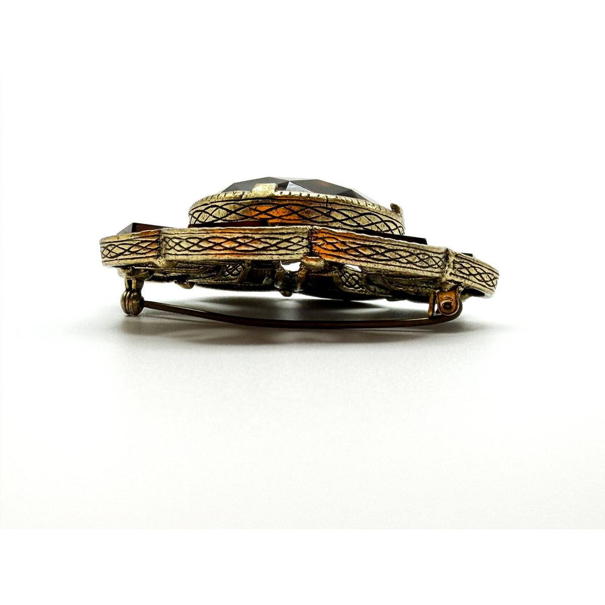 Signed Scottish MIRACLE Brooch Burnt Orange Brown Glass Cabouchons