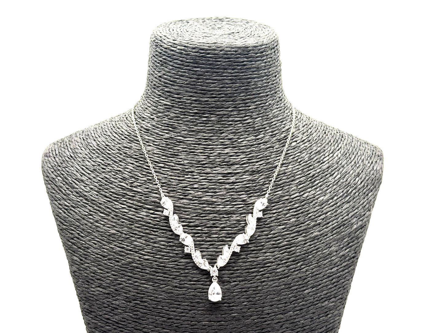 Jon Richard Silver Tone CZ Y Drop Necklace Clear Crystal Bridal Wedding Evening