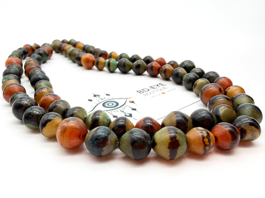 Vintage Double Strand Multicolour Acrylic Beaded Necklace Green Orange