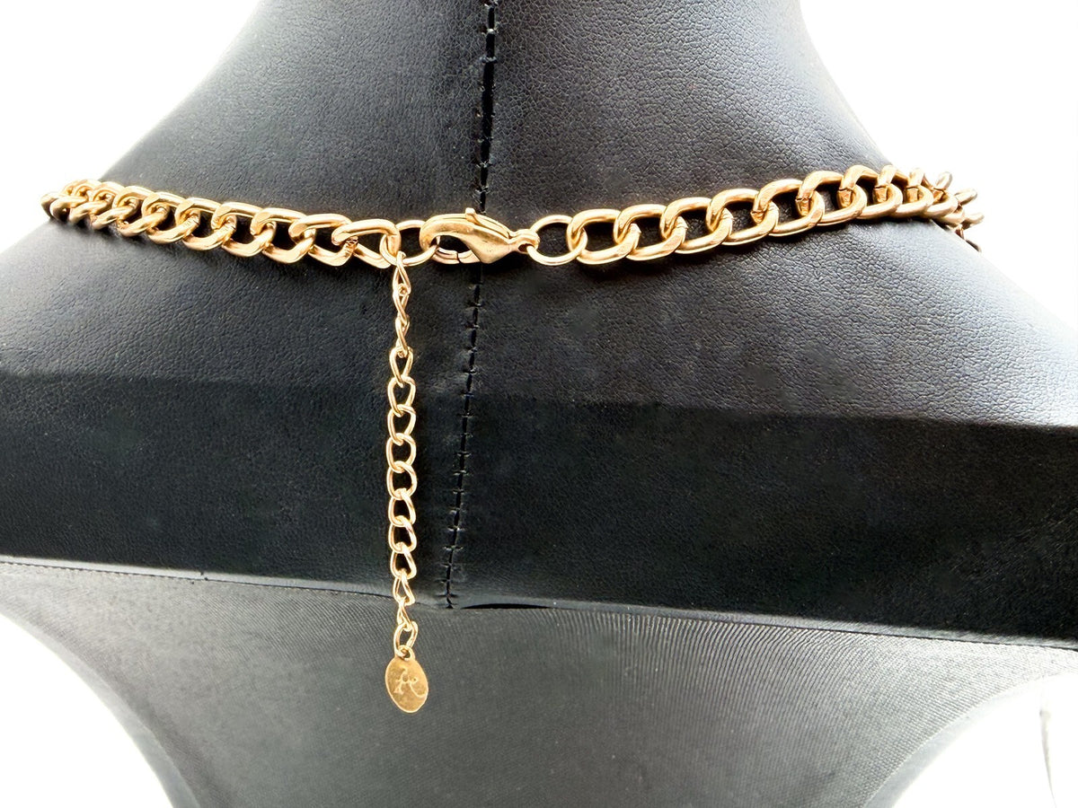 Accessorize Gold Tone Woven Ribbon & Rhinestone Statement Necklace