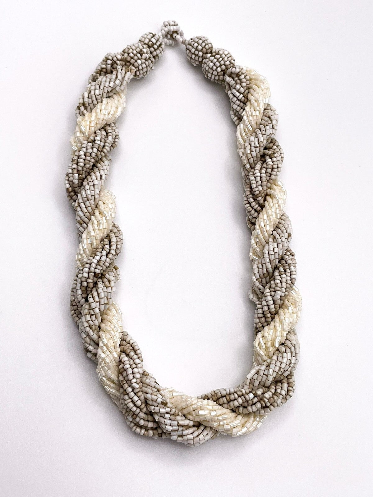 Cream and Beige Seed Bead Twisted Collar Necklace 19"