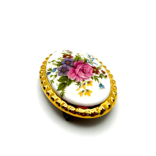 Vintage (60s-70s) Fine Bone China Countess Brooch – Hand-Painted Floral Design