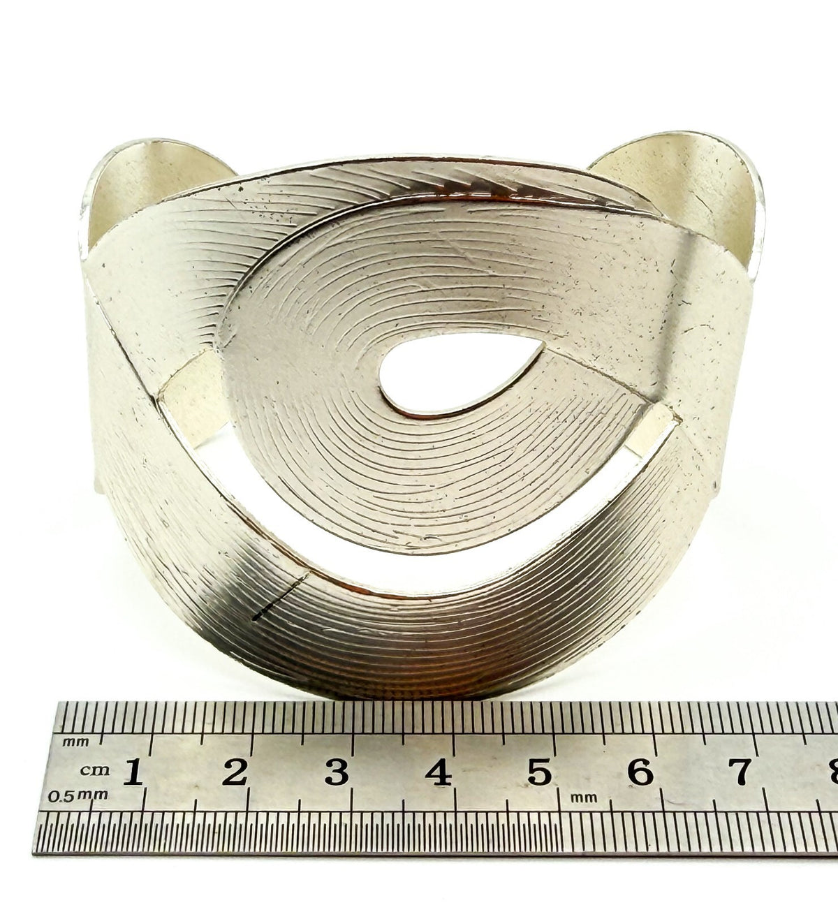 Chunky Silver Tone Abstract Adjustable Cuff Bracelet Statement Retro Minimalist