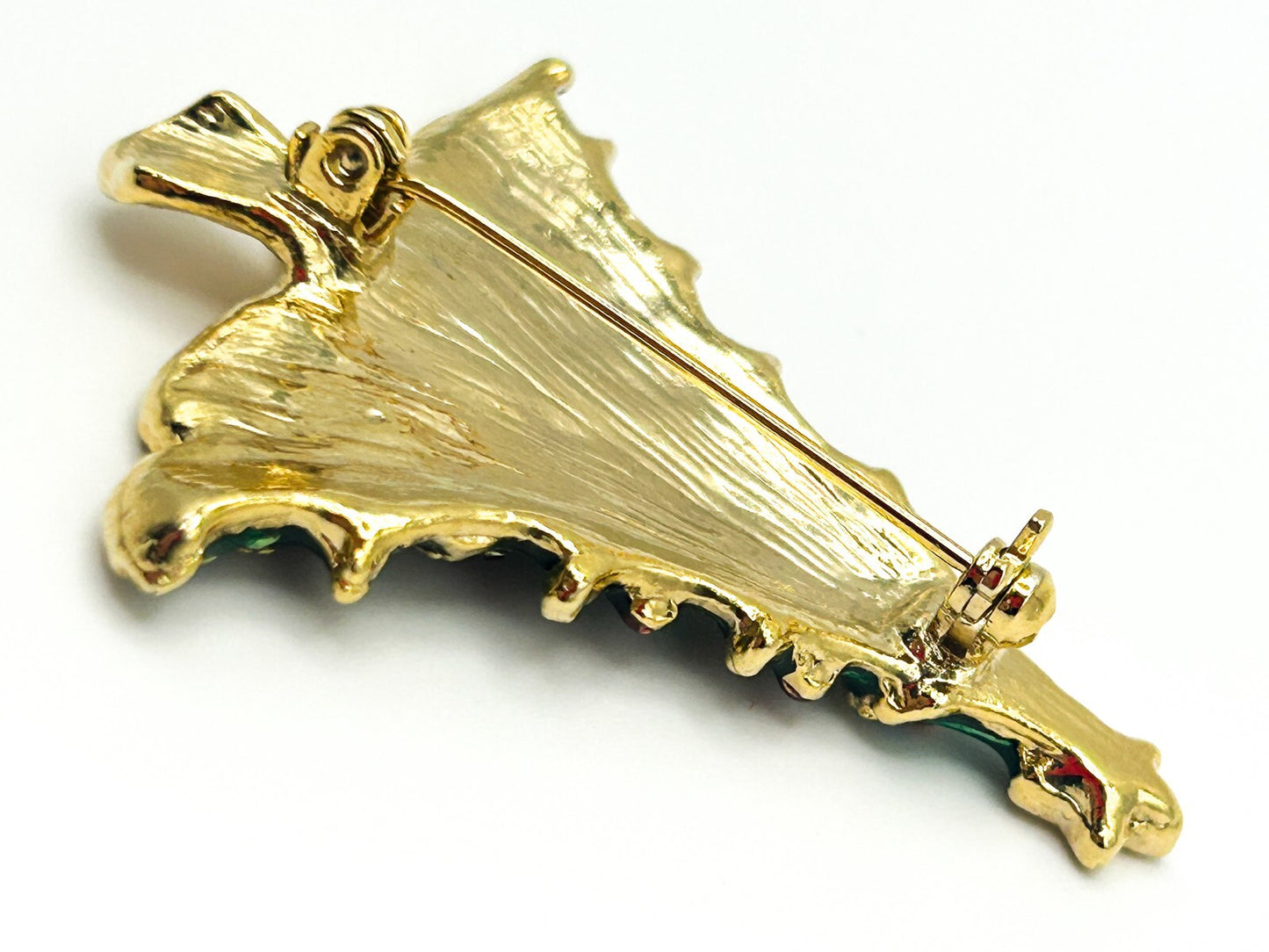 Vintage Enamel Christmas Tree Brooch - Festive Figural Fun Gold Tone