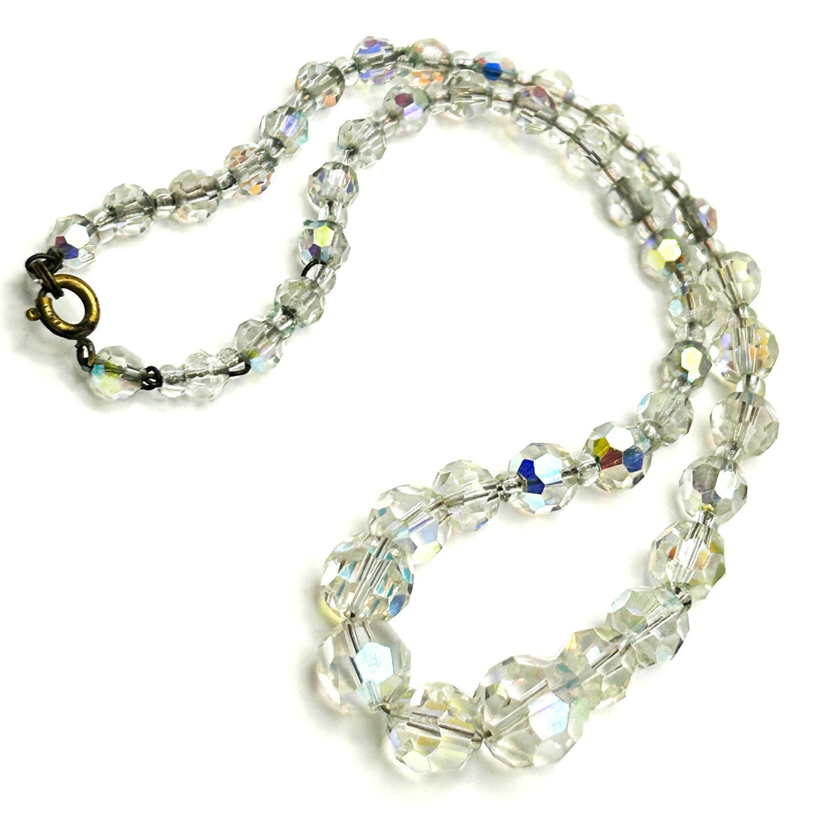 Aurora Borealis Crystal Glass Bead Necklace with Faceted Round Beads