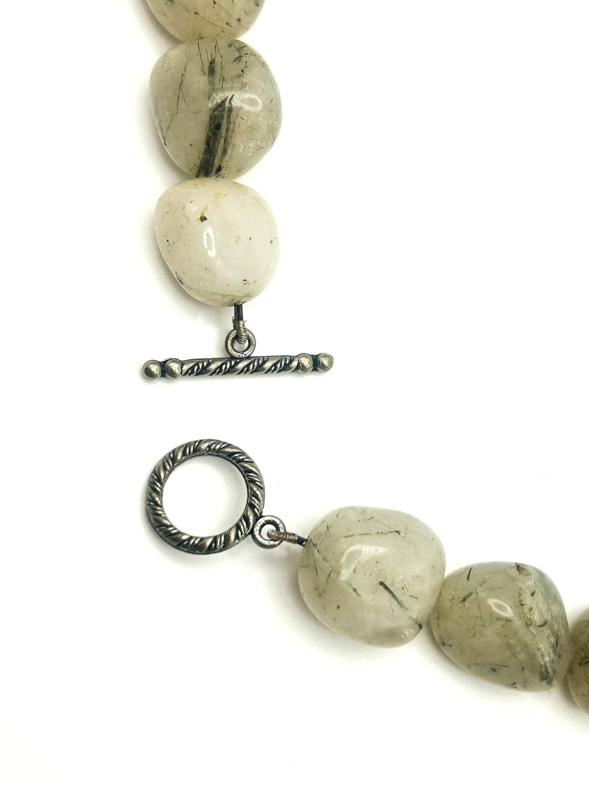 Chunky Rutilated Quartz Statement Necklace with Silver Tone Spacers - Gemstone