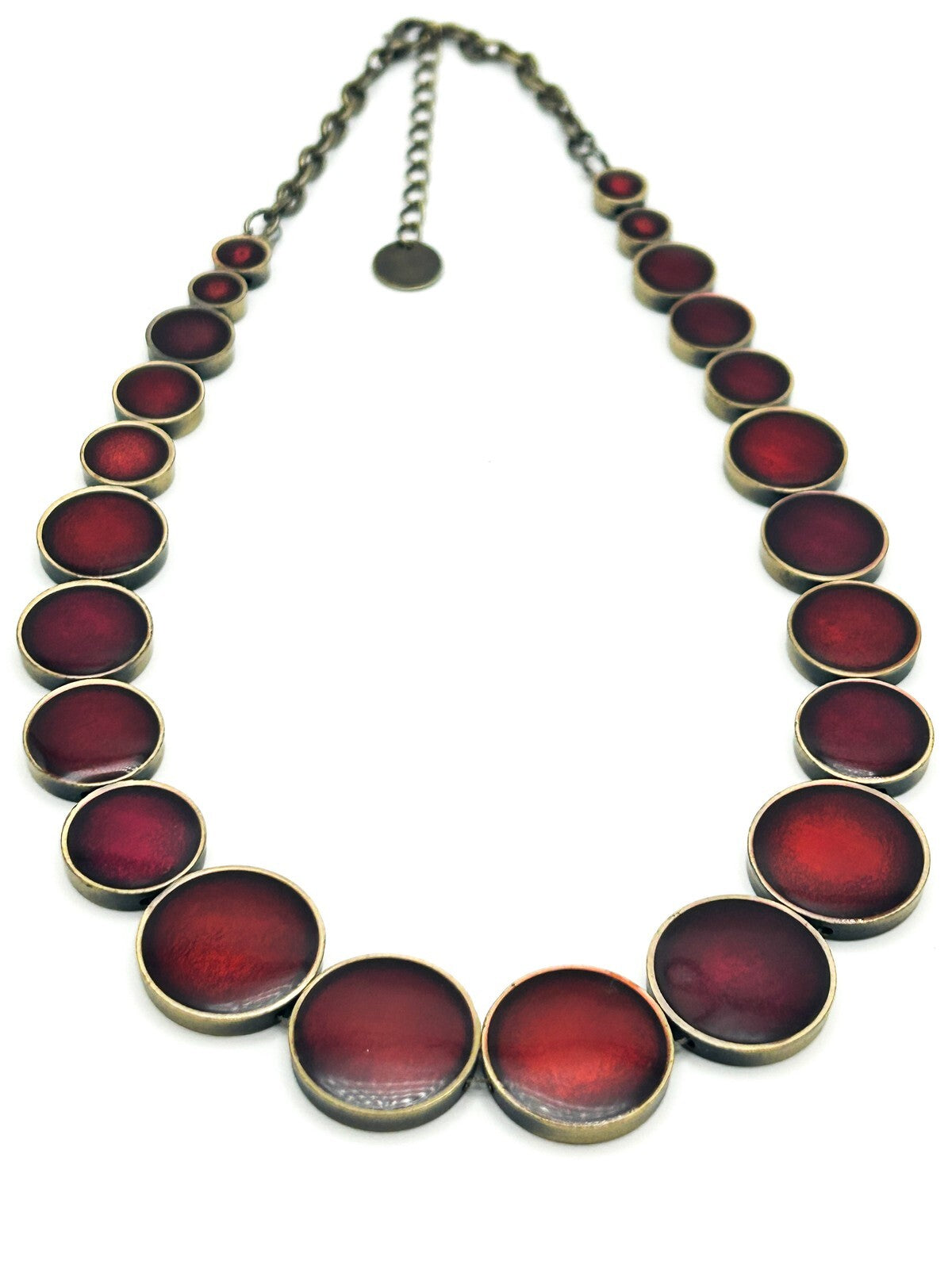 Graduated Red Resin Pearlescent / Metallic Disc Necklace