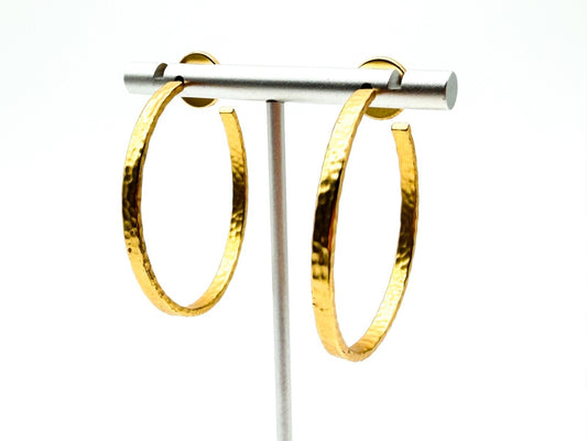 Gold Tone Textured Modern Hoop Earrings Hammered Effect Statement Hoops 4cm