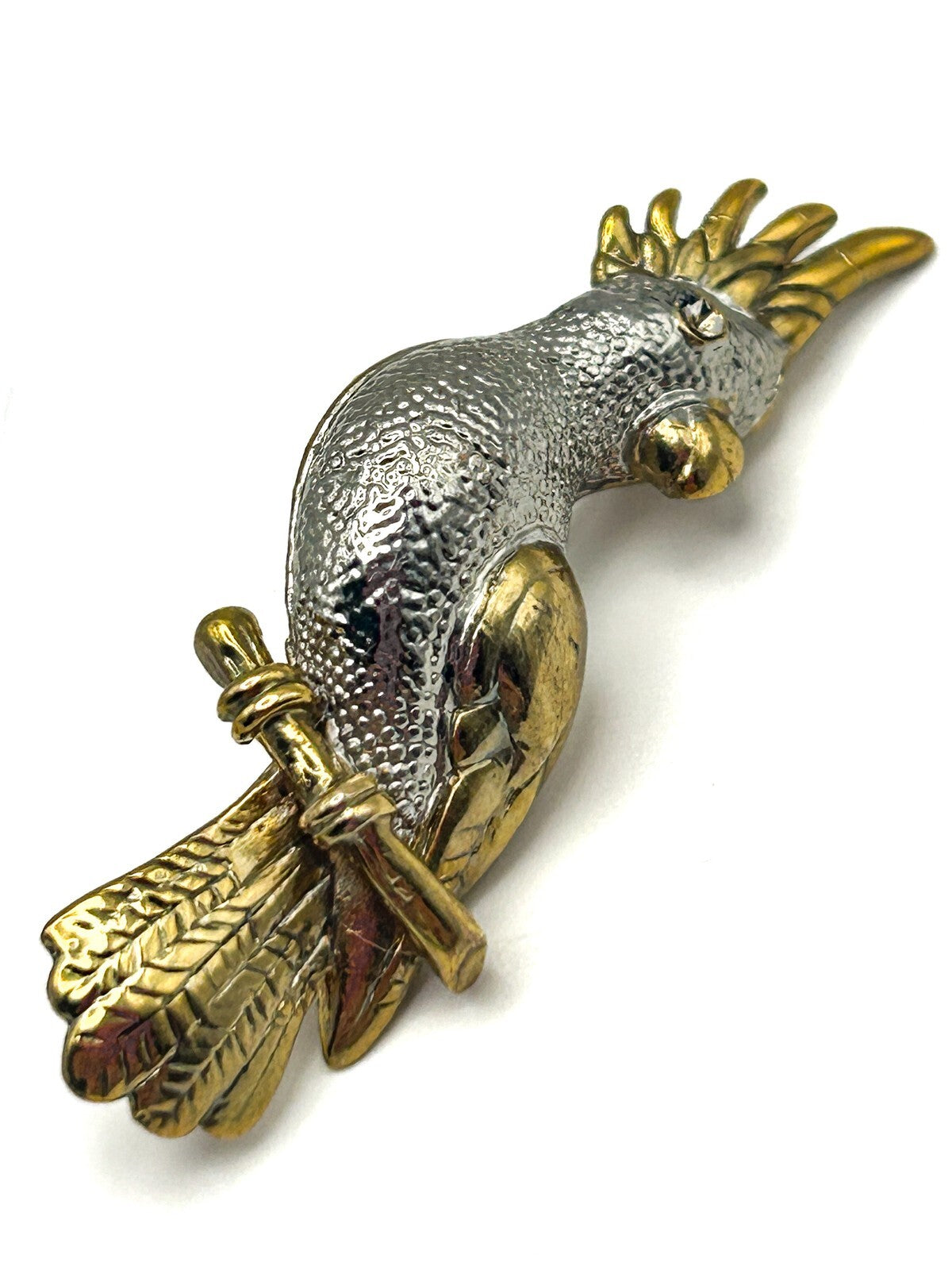 Vintage Cockatoo Brooch - Gold and Silver Tone Figural Design