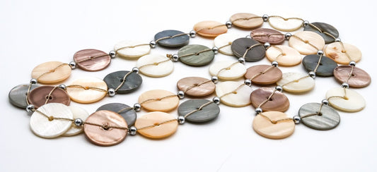 Mother of Pearl Pastel Button Disc Necklace – Pink, Cream & Grey 18.5”