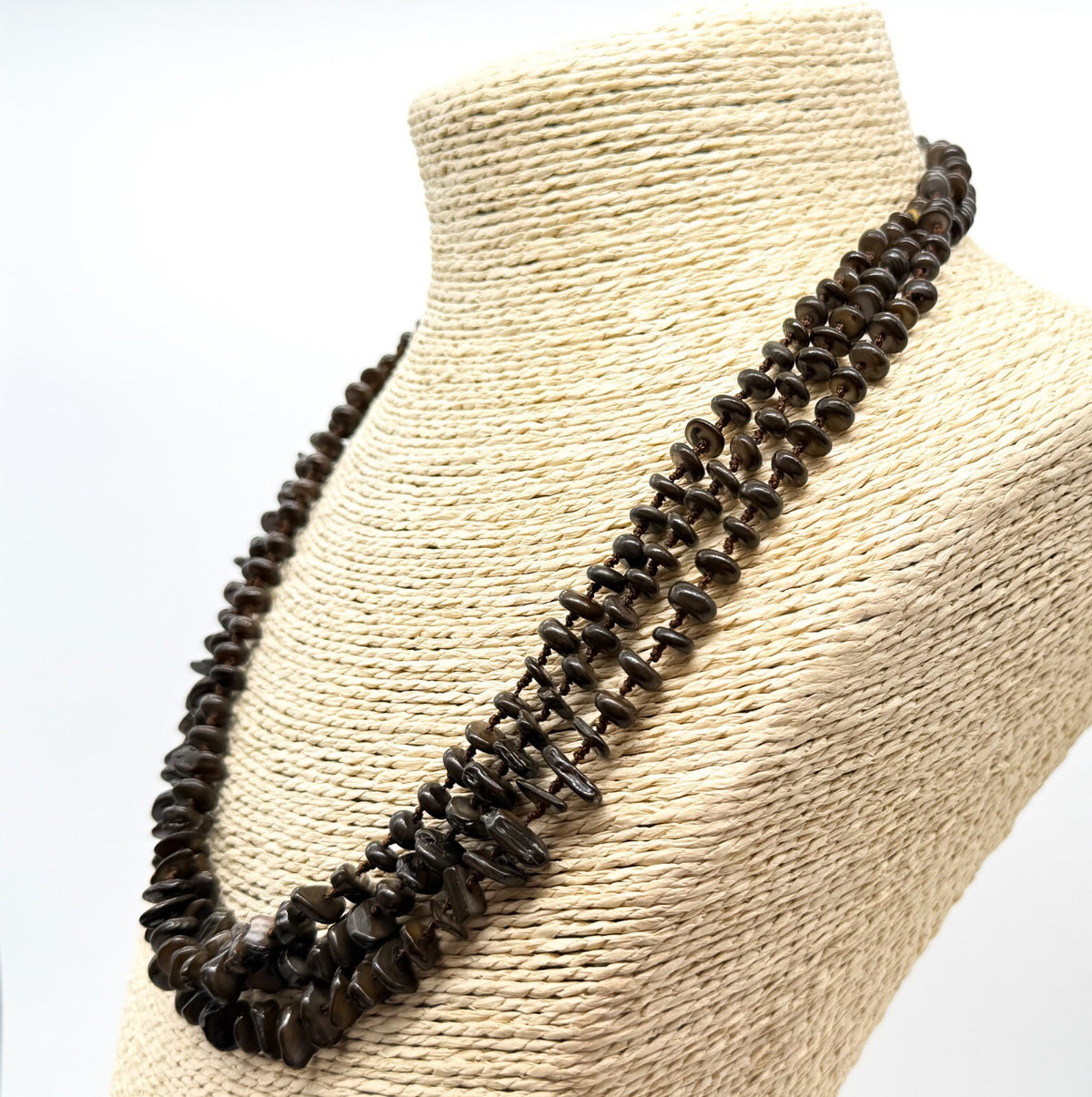 Hand Knotted Shell Chip Necklace Brown Layered Boho Necklace