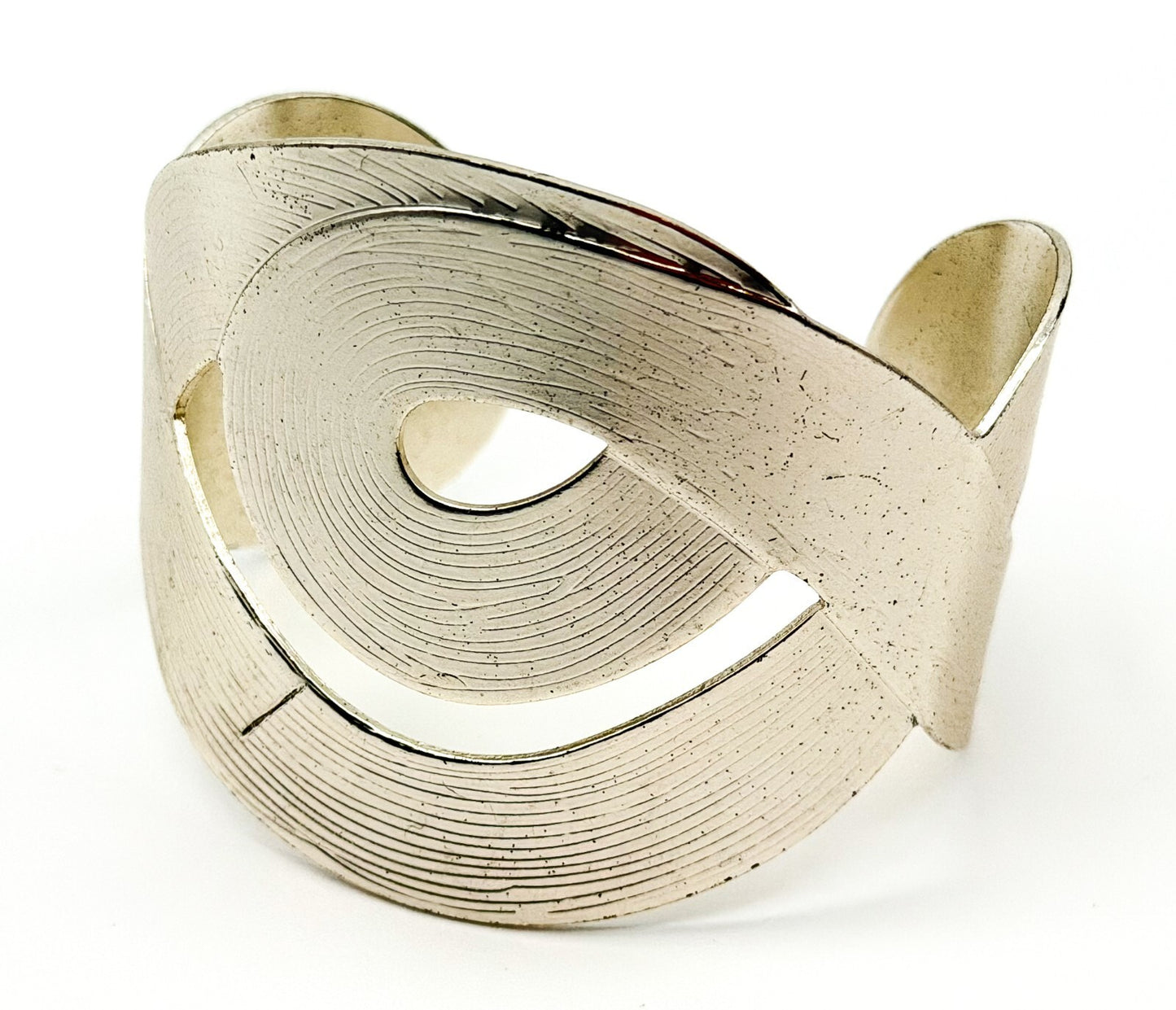 Chunky Silver Tone Abstract Adjustable Cuff Bracelet Statement Retro Minimalist