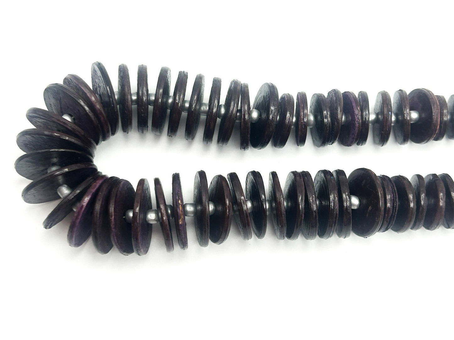 Vintage Graduated Purple and Brown Wood Disc Necklace