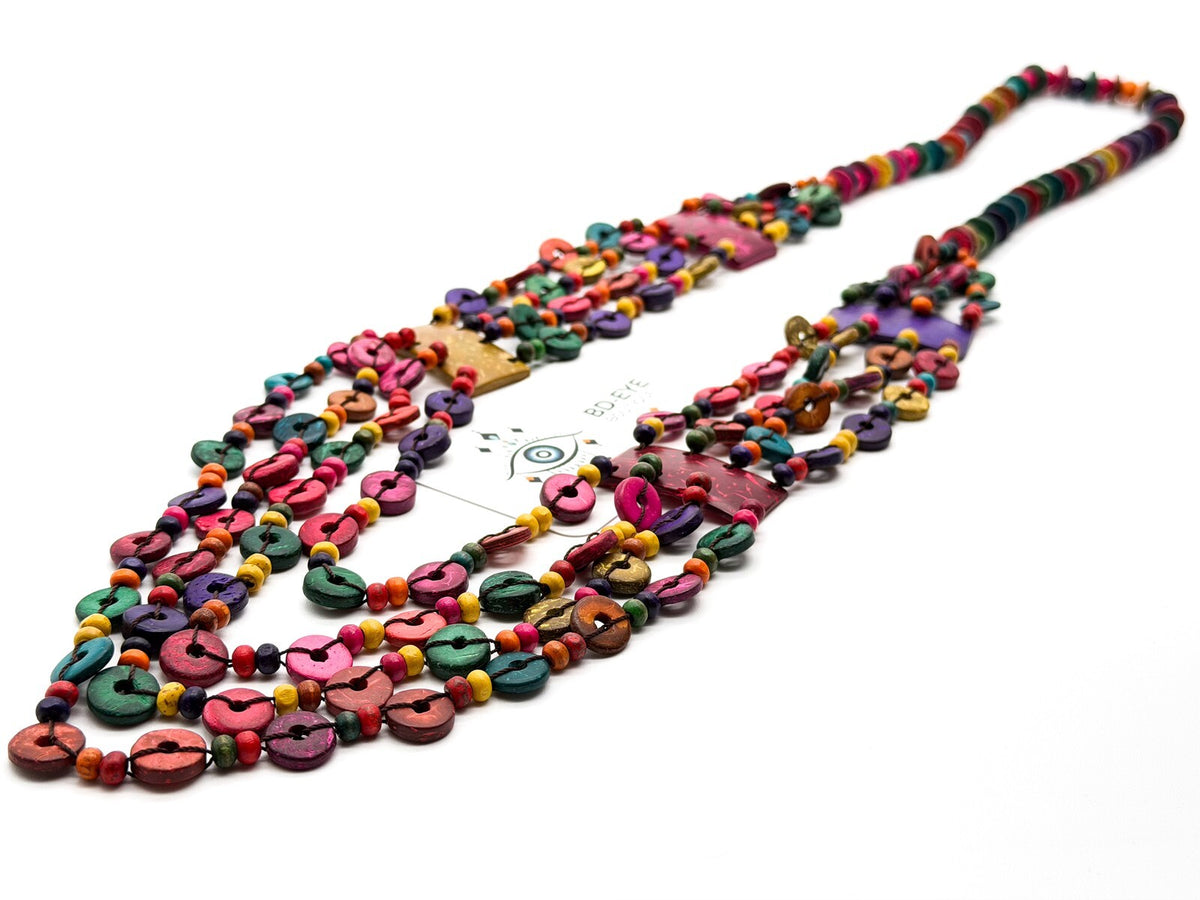 Boho Multicolour Shell Necklace 4 Strand Layered Festival Statement Overhead