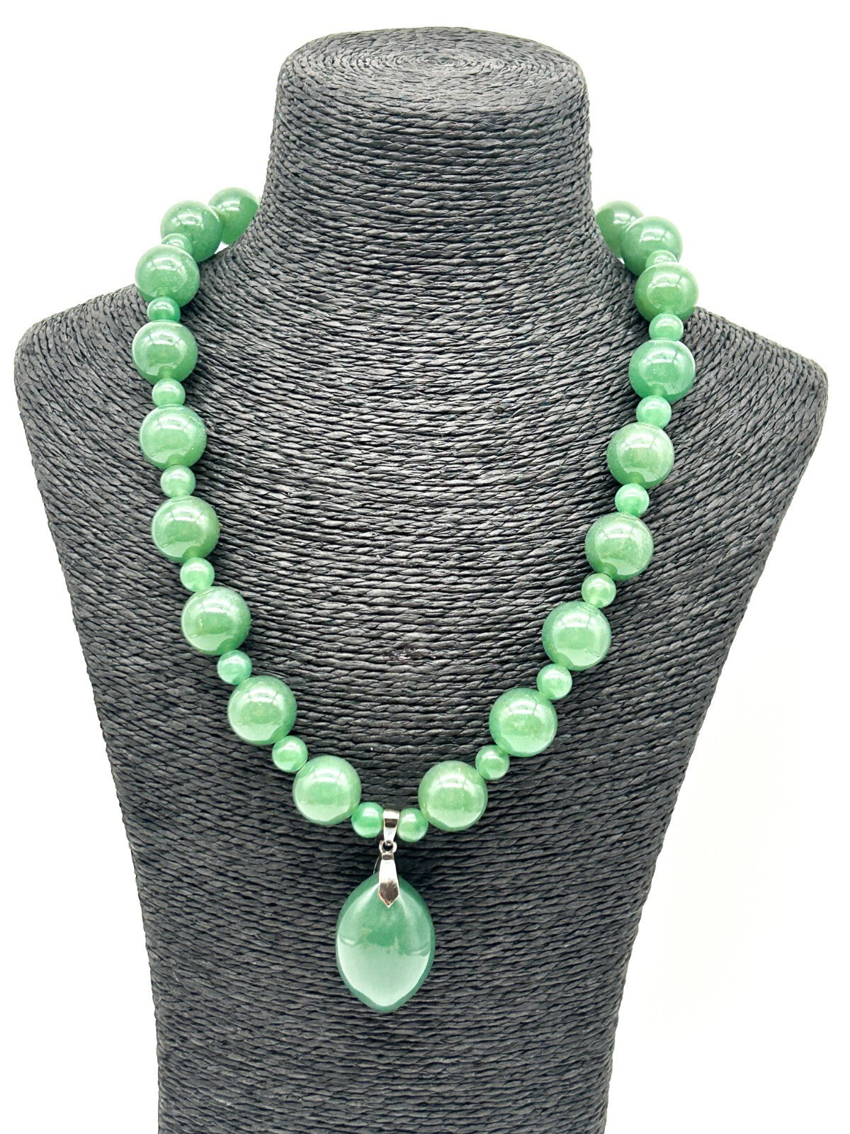 Aventurine Necklace & Earrings Set 925 Sterling Silver Pendant Bale 21”