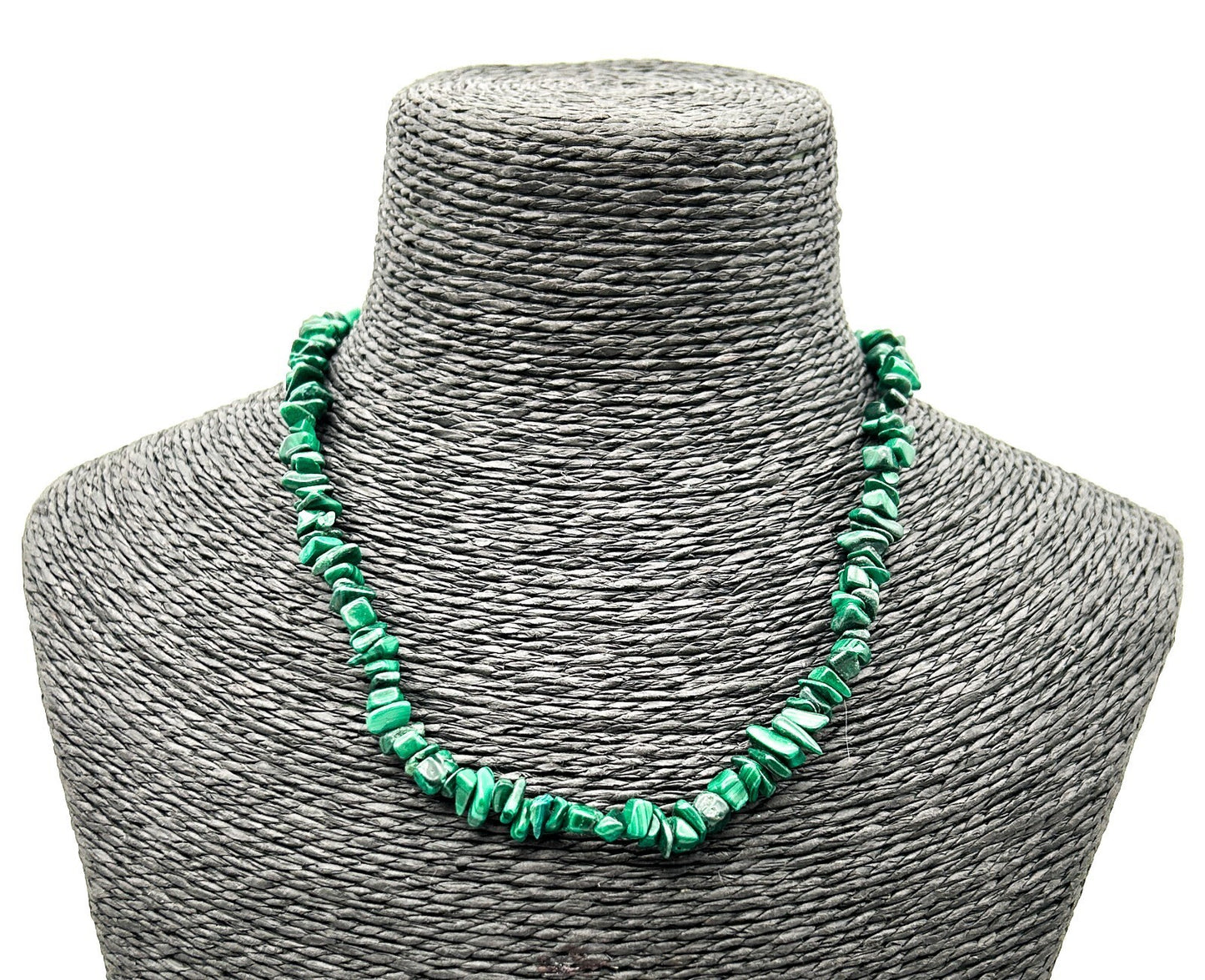 Vintage Malachite Chip Bead Choker Necklace Green Stone Natural Boho Polished