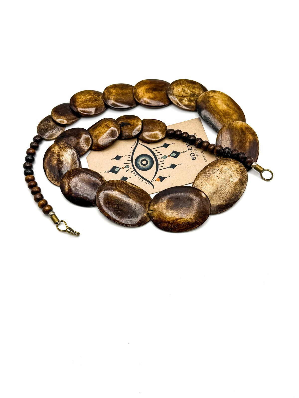 Vintage Carved & Polished Organic Material Graduated  Overlapping Oval Necklace