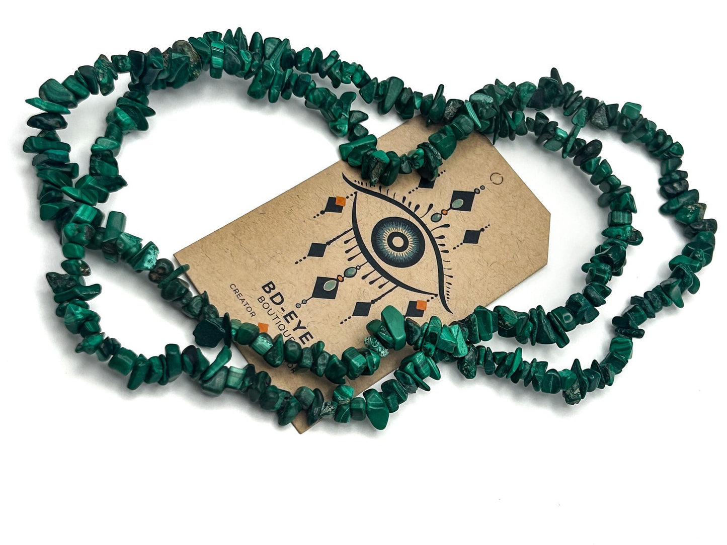 Vintage Long Clasp-less Malachite Semi-precious Gemstone Chip Necklace