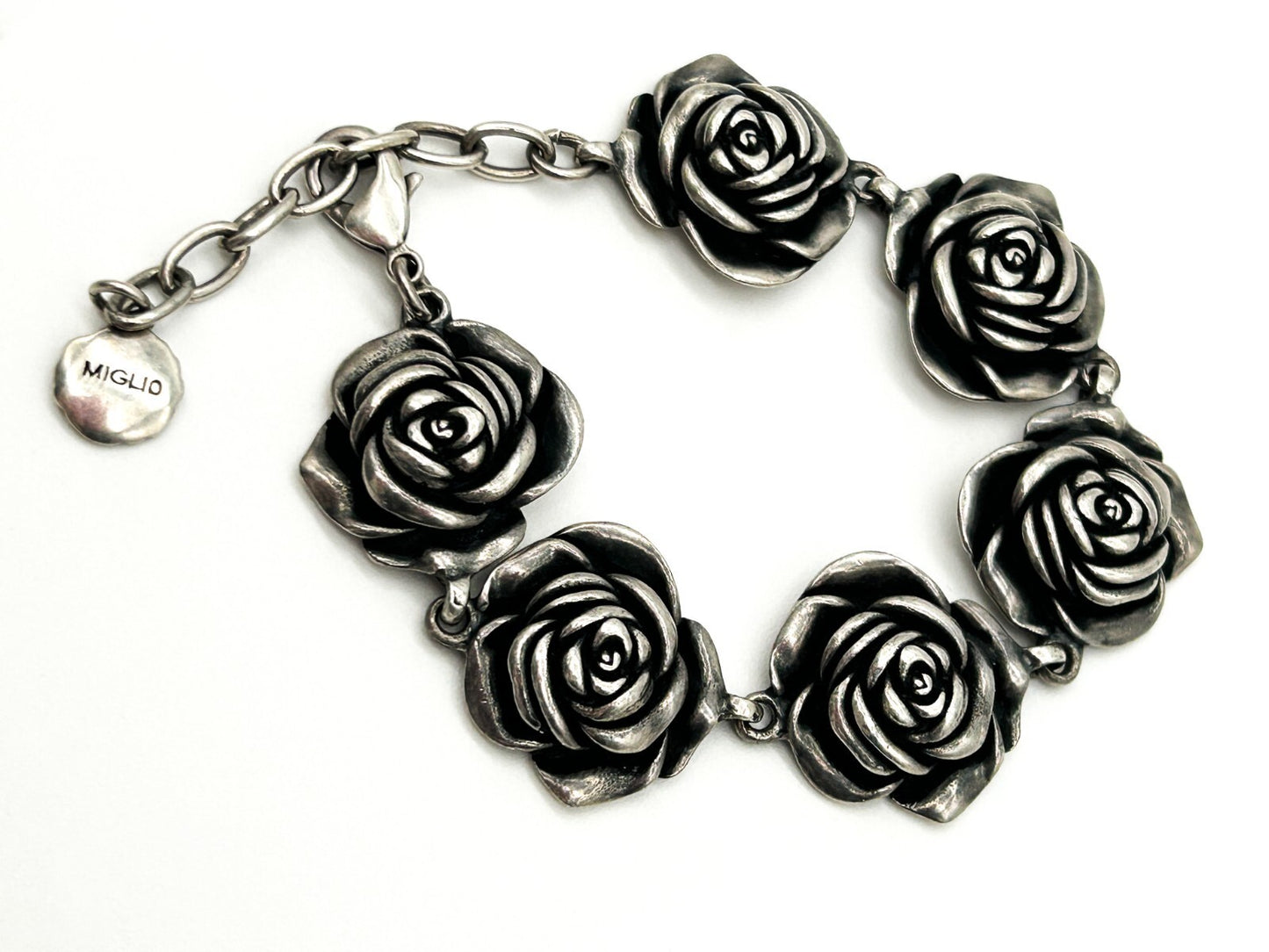 Miglio Silver Plated Rose Link Bracelet Statement Floral Bracelet