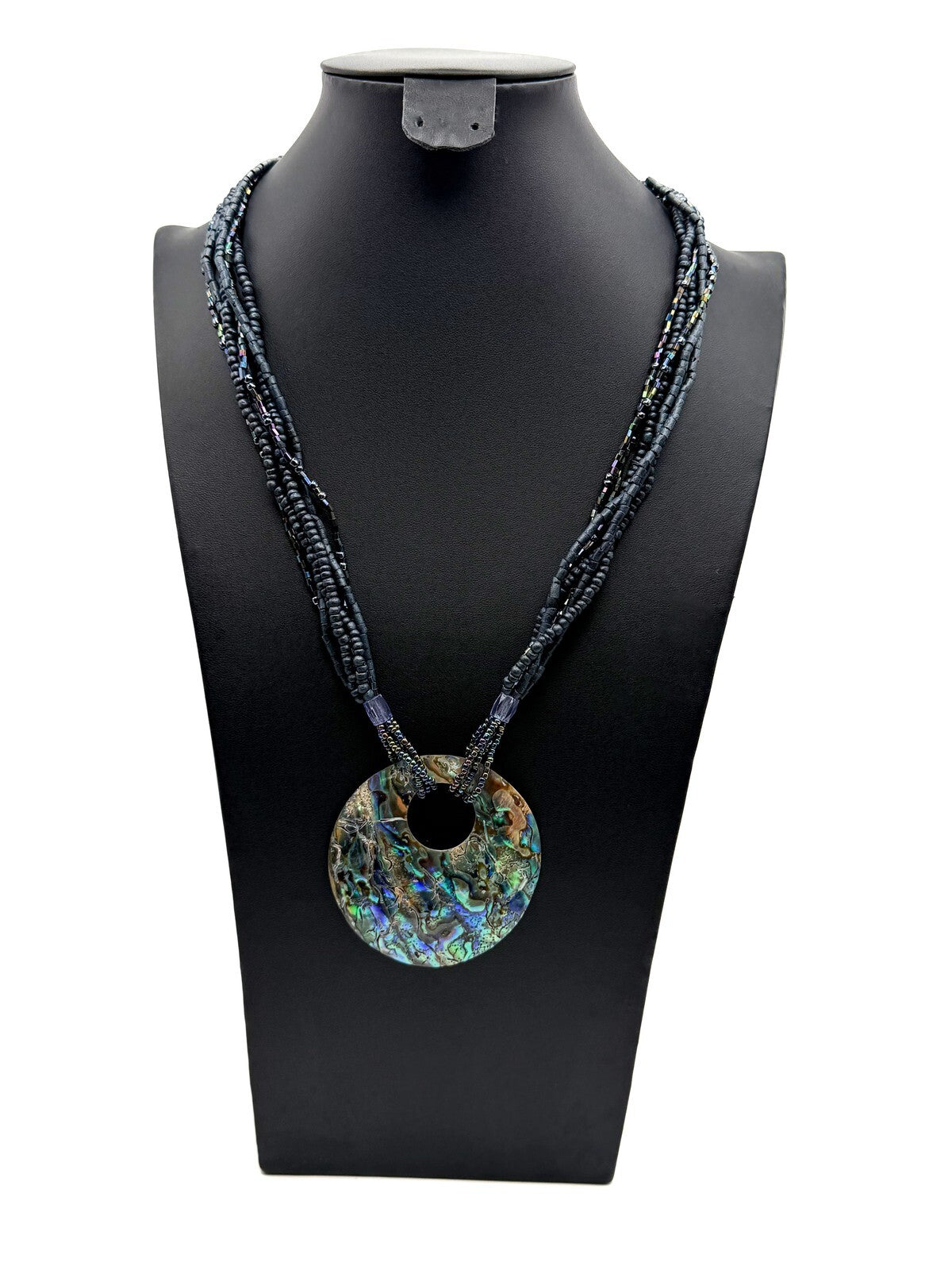 Vintage Paua Abalone Shell Donut Pendant Necklace - Beach Surf Summer