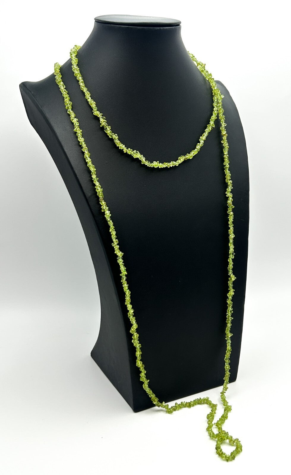 Long Layering Necklace Green Chip Beads Flapper Boho Continuous Strand