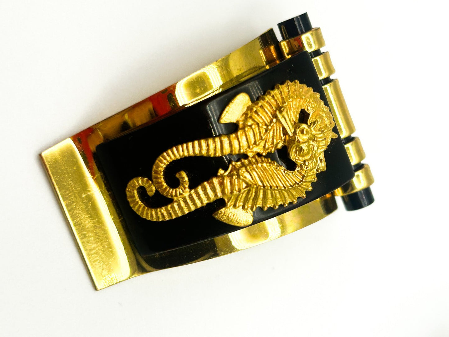 Vintage Shoe Dress Clips Art Deco Jean Painlevé Seahorse Black Gold Pair 1930s