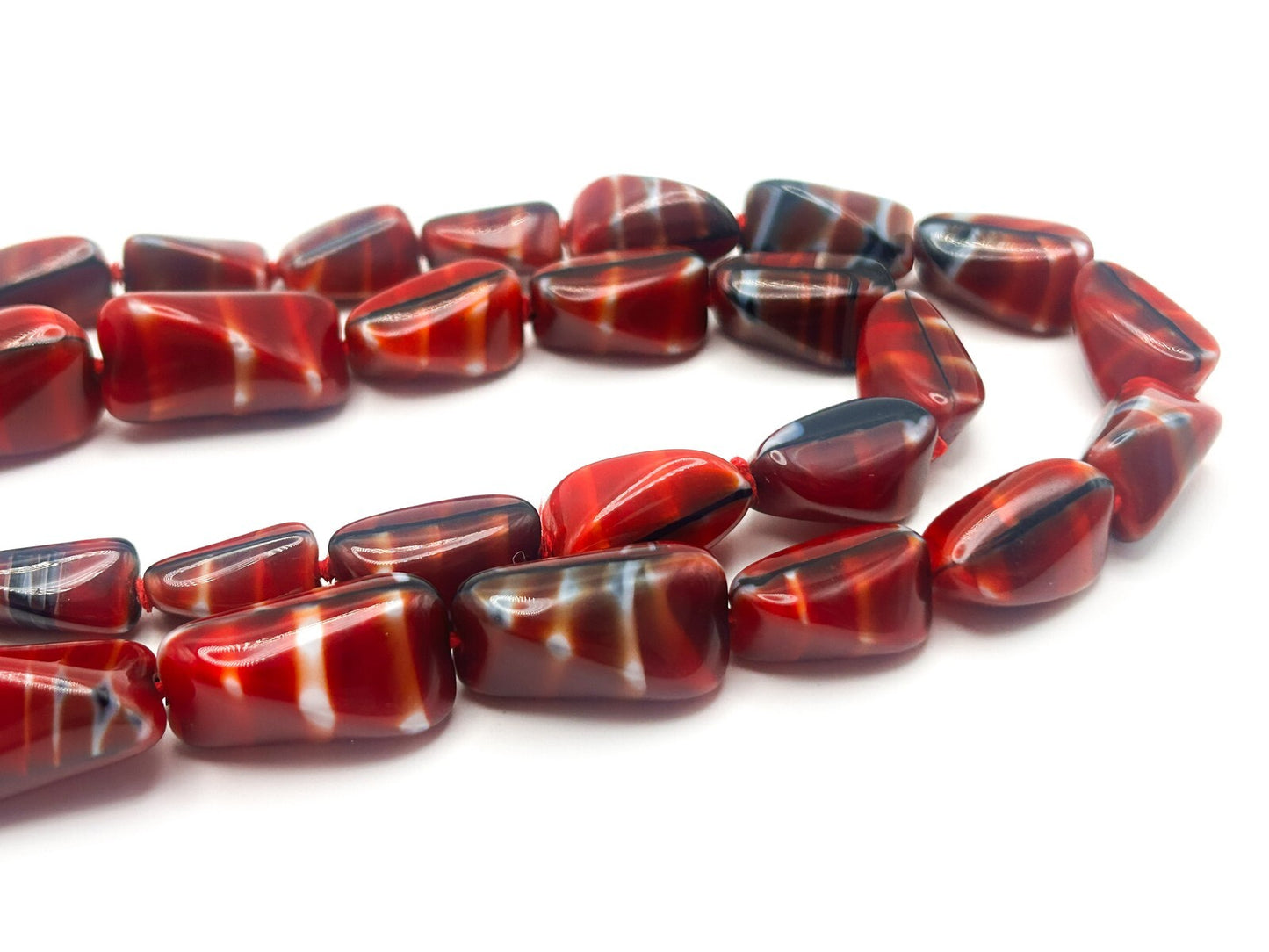 Vintage MCM Red Bohemian Czech Art Glass Necklace - Boho