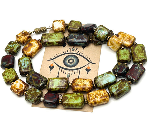 Vintage Picasso Mottled Glass Bead Necklace – 21.5”