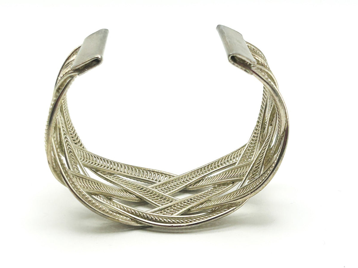 Chunky Woven Silver Cuff Bracelet Statement Braided Adjustable Bangle