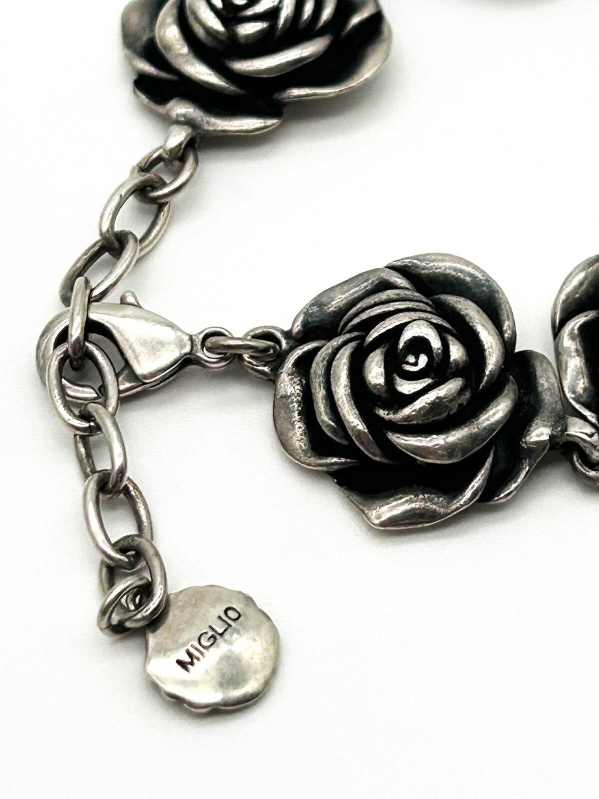 Miglio Silver Plated Rose Link Bracelet Statement Floral Bracelet