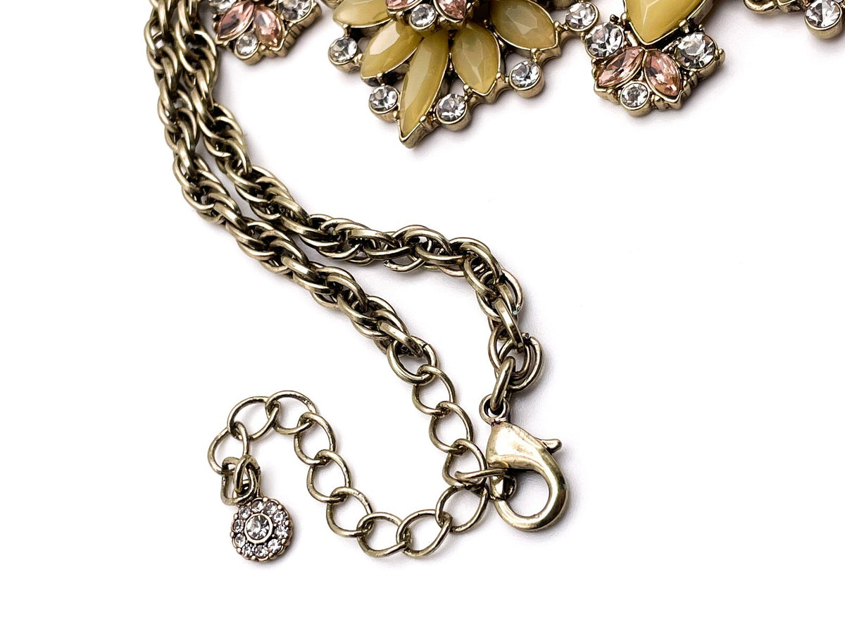 Floral Rhinestone Statement Necklace in Pink, Yellow and Crystal