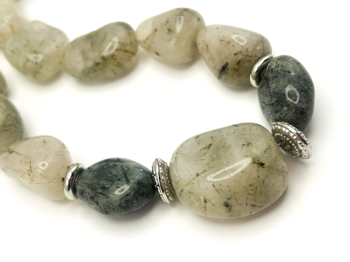 Chunky Rutilated Quartz Statement Necklace with Silver Tone Spacers - Gemstone