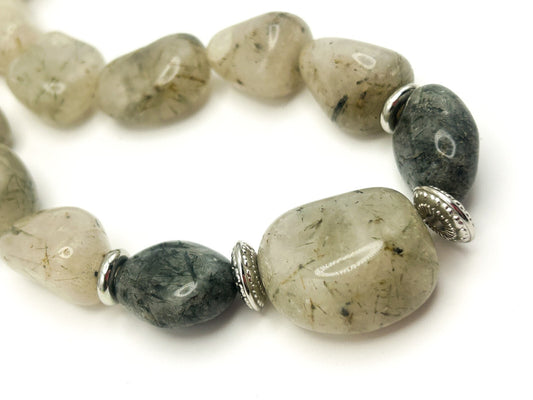 Chunky Rutilated Quartz Statement Necklace with Silver Tone Spacers - Gemstone