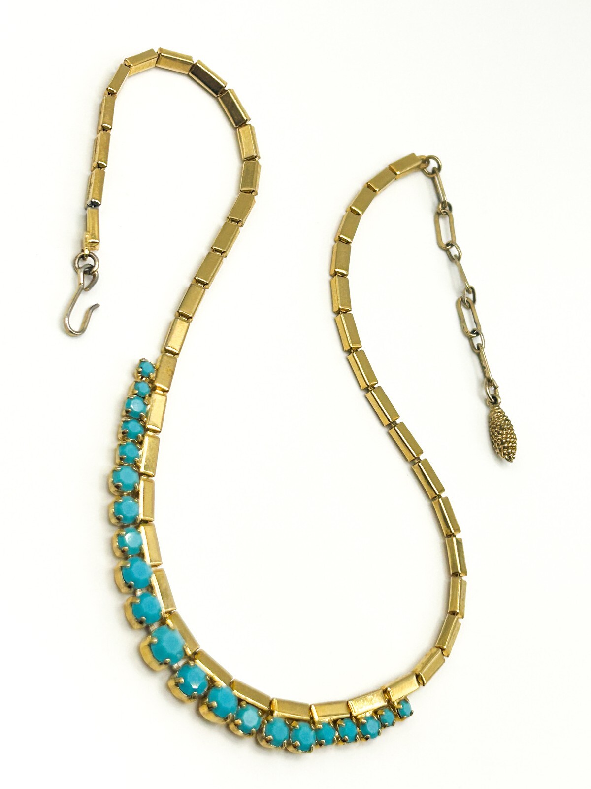 Vintage Pennino Gold Tone & Turquoise Glass Necklace