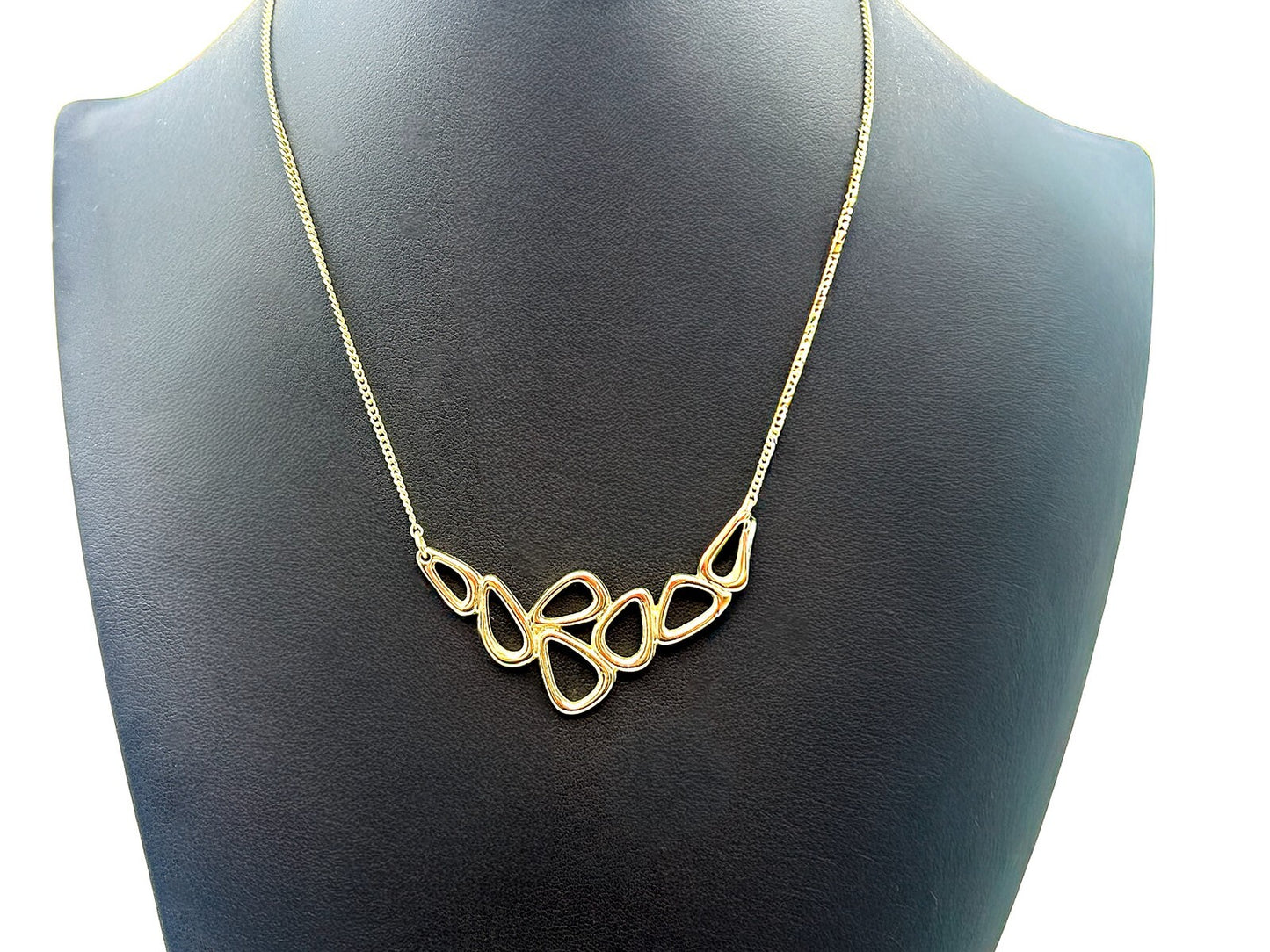 Gold Tone Teardrop Necklace Minimalist Abstract Panel Dainty Chain 16”