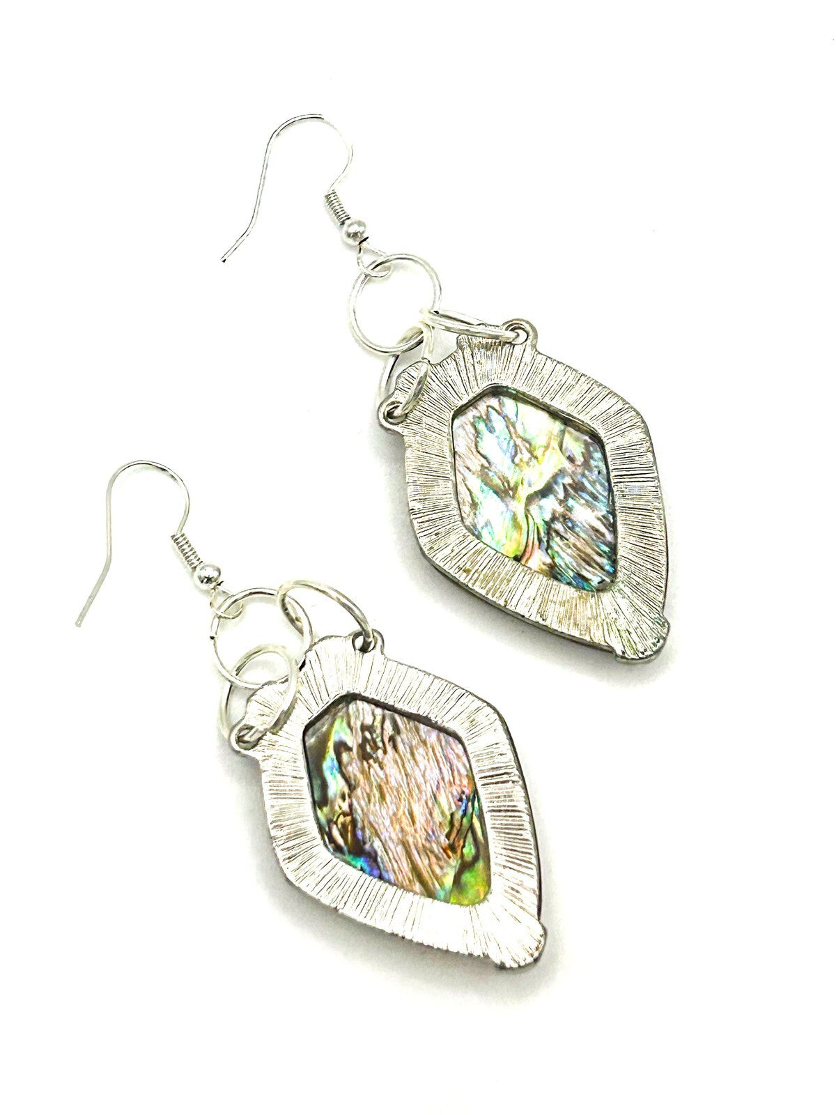 Chunky Abelone Earrings encased in Resin & Silver Tone, Shell, Natural