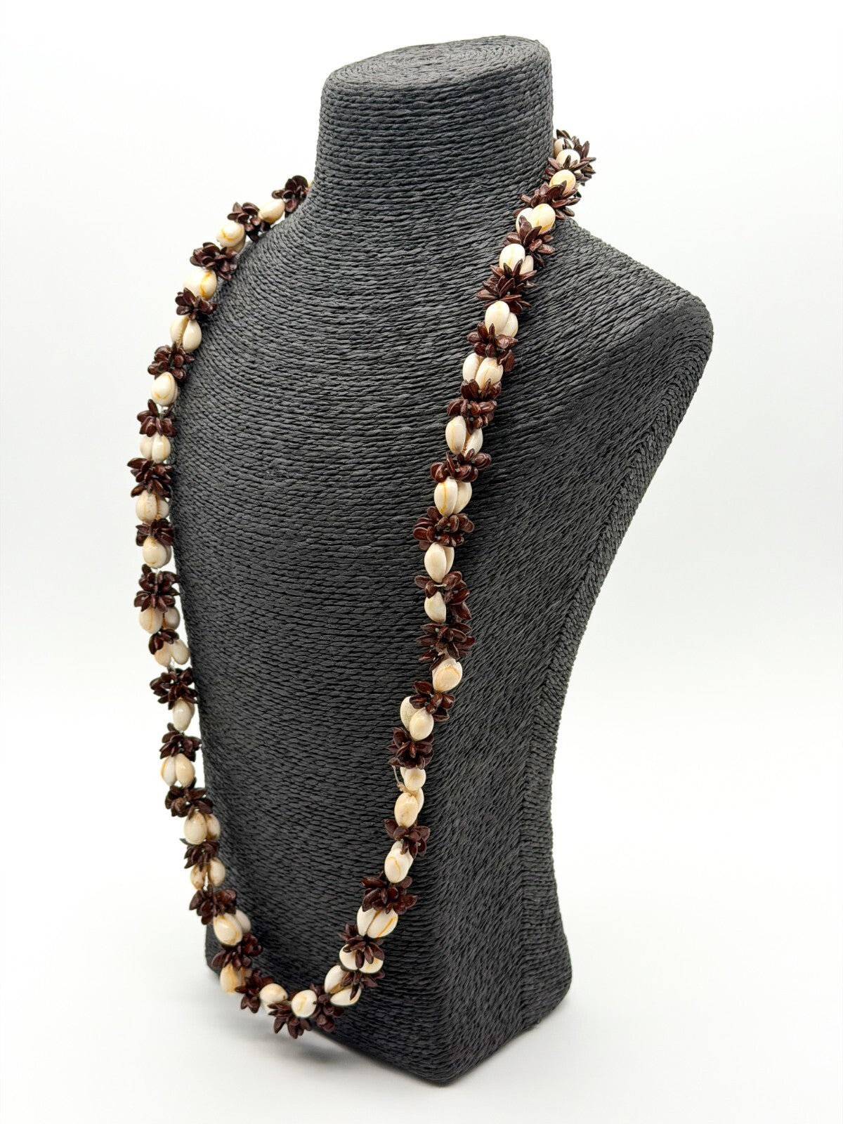 Cowrie Shell Koa Seed Cluster Necklace Boho Tribal Tropical Statement Natural