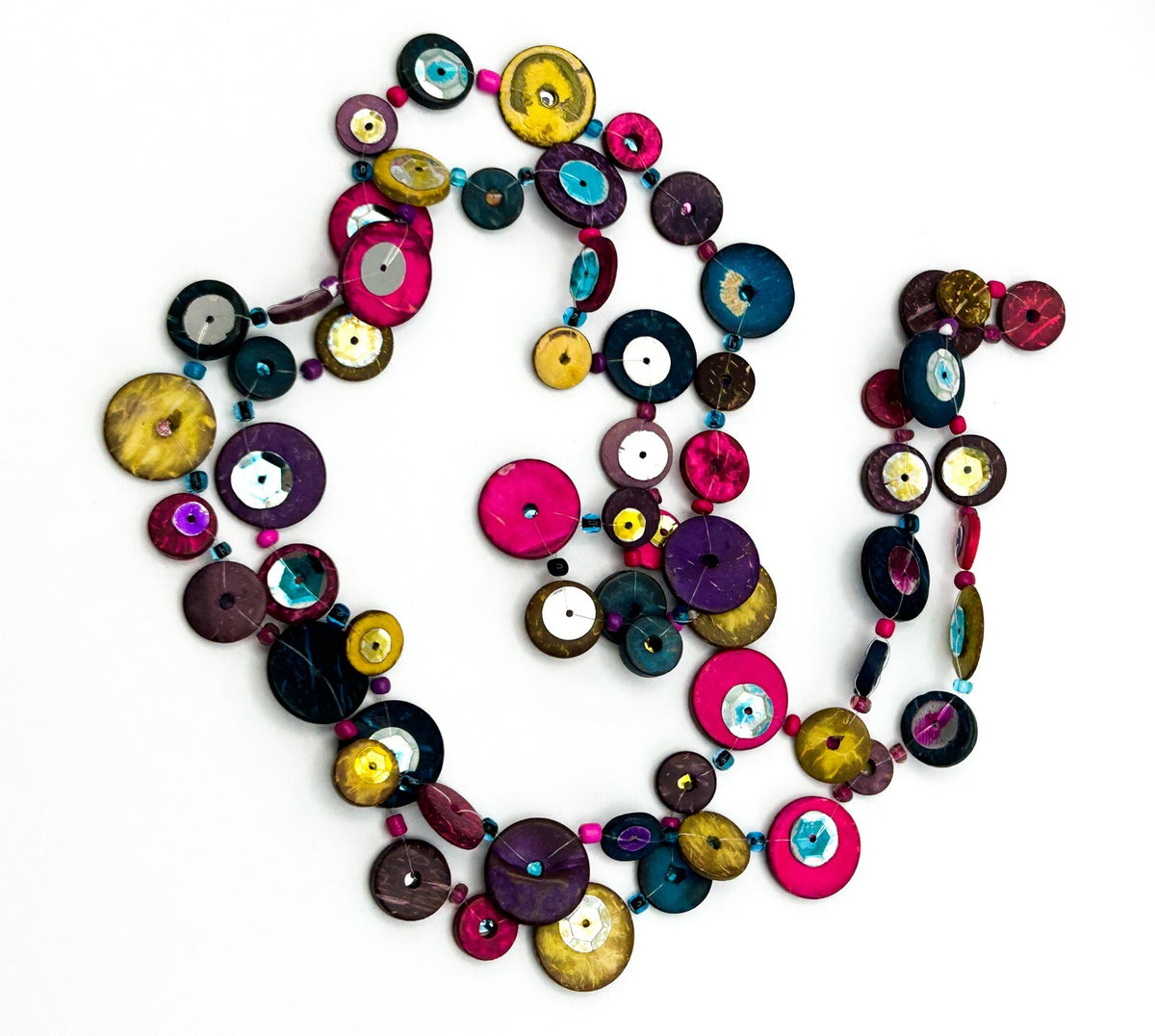 Retro (90s-Y2K) Multicoloured Coconut Shell Disc Necklace with Sequin Detail