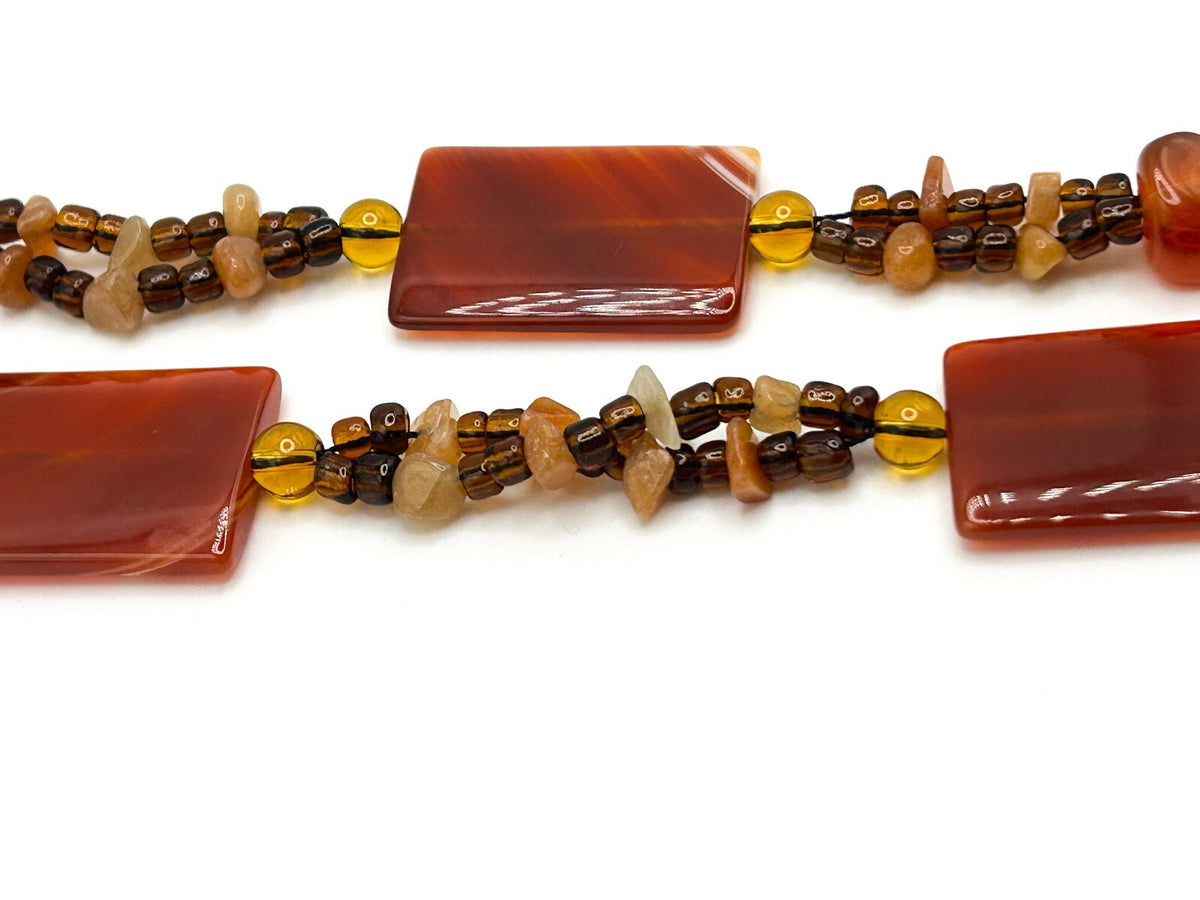 Asymmetrical Vintage Carnelian Pendant Gemstone Chip Tassel Necklace - Orange