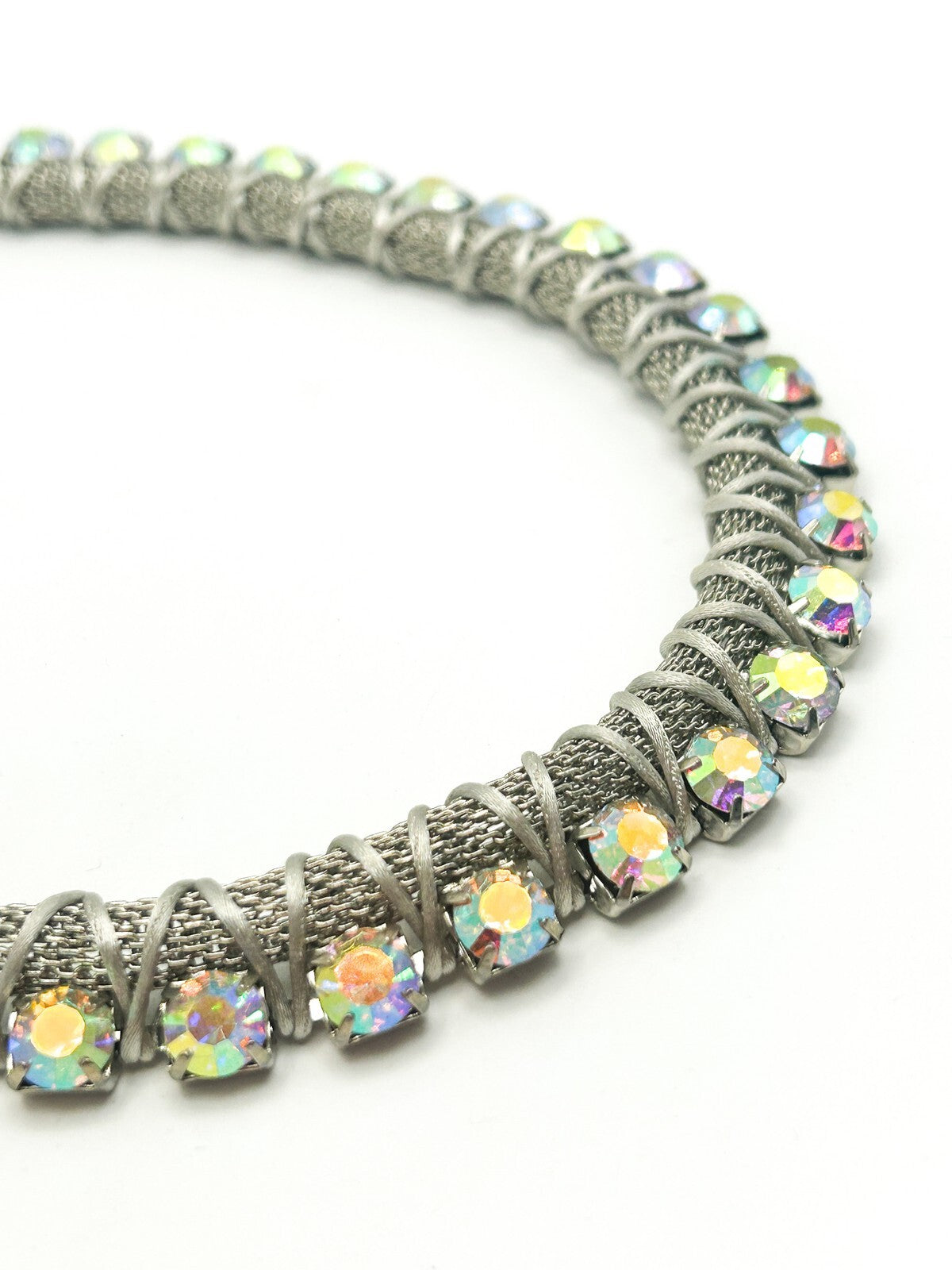 FREEDOM (Topshop) Silver Tone Mesh Rhinestone Collar Necklace – 18”