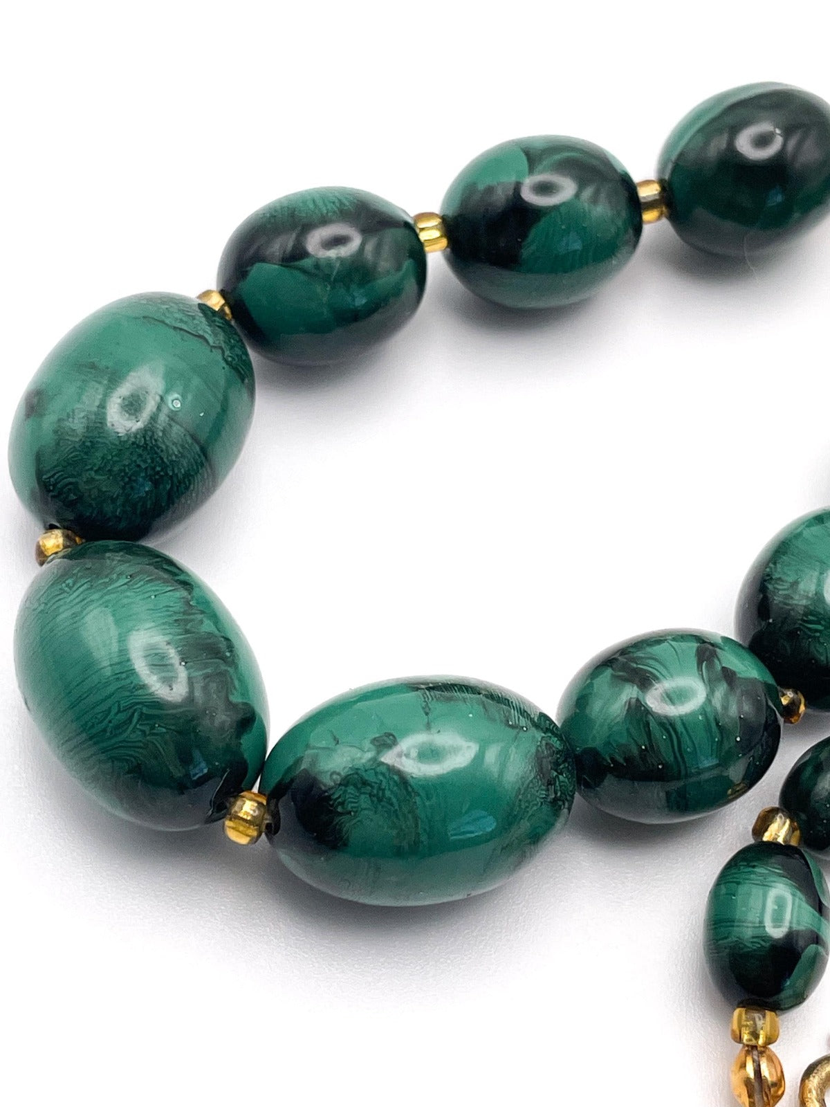 Vintage Faux Malachite Effect Graduated Green Bead Necklace
