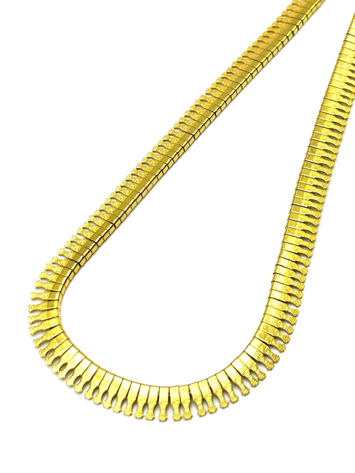 Vintage Gold Tone Cleopatra Fringe Collar Necklace Textured Statement 17.5”